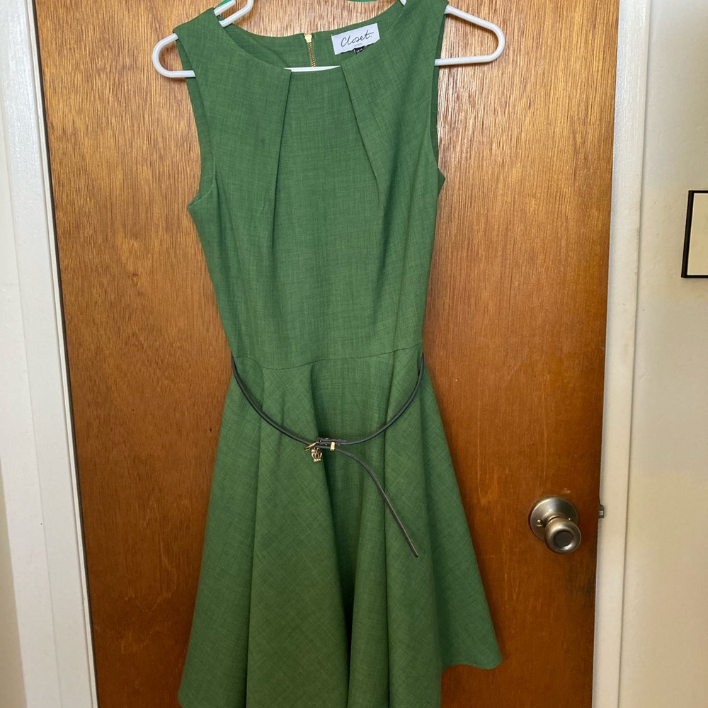 Closet Green Belted Swing Dress (UK 10 = S)